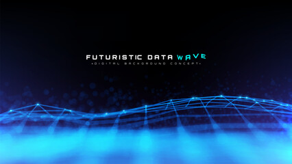 Futuristic background with blue mesh glowing elements. Digital network technology and data flow design. Minimalist tech. Vector illustration.
