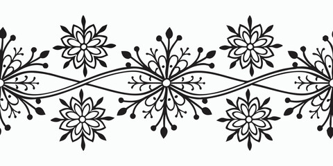 Elegant black and white vector seamless border with snowflakes design  
