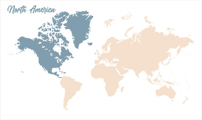 Minimalist North America map-04, Map of North America, highlighted on the world map, North America on the world map, Satellite view, North America's location on the globe.