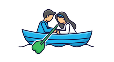 Rowing in Unity: A couple embarks on a scenic journey in a classic rowboat. Depicting love and harmony, surrounded by calming waters, expressing peace and connection.