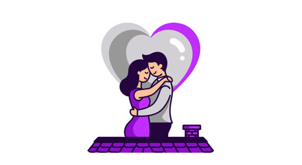 Couple's Embrace Under Heart: Two lovers entwined beneath a whimsical heart-shaped backdrop, showcasing affection and creating a heartfelt symbol of romance.