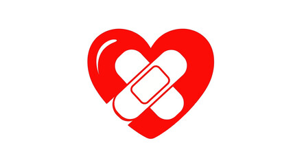 Heart's Mend: A symbolic representation of healing, care, and health, featuring a vibrant red heart embraced by a soothing bandage, offering a visual expression of comfort and recovery.