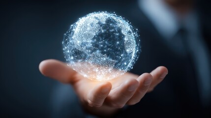 A digital representation of the earth suspended in a hand.