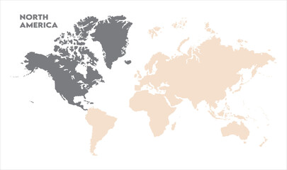 Minimalist North America map-15, Map of North America, highlighted on the world map, North America on the world map, Satellite view, North America's location on the globe.