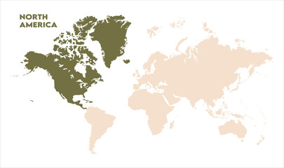 Minimalist North America map-14, Map of North America, highlighted on the world map, North America on the world map, Satellite view, North America's location on the globe.