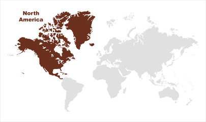 North America continent map-05, Map of North America, highlighted on the world map, North America on the world map, Satellite view, North America's location on the globe.