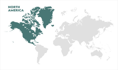 North America continent map-08, Map of North America, highlighted on the world map, North America on the world map, Satellite view, North America's location on the globe.