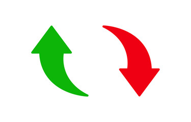Upward and downward curved arrows symbolizing trend direction, increase or decrease, growth, decline, and market movement.