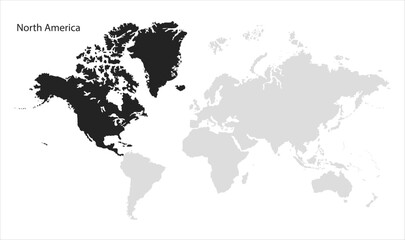 North America highlighted on world map-02, Map of North America, highlighted on the world map, North America on the world map, Satellite view, North America's location on the globe.
