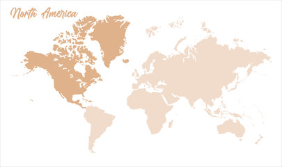 North America in world map-04, Map of North America, highlighted on the world map, North America on the world map, Satellite view, North America's location on the globe.