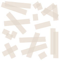 Set of beige semi-transparent washi tapes isolated on white. Tapes collection in vector. Pieces of decorative tape for scrapbooks. Torn paper