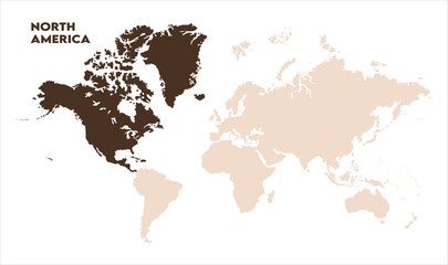 North America in world map-09, Map of North America, highlighted on the world map, North America on the world map, Satellite view, North America's location on the globe.