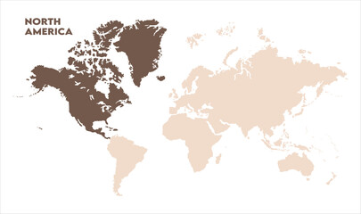 North America in world map-14, Map of North America, highlighted on the world map, North America on the world map, Satellite view, North America's location on the globe.