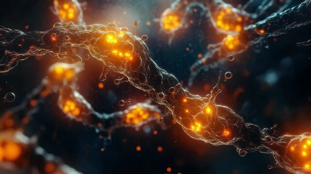 Mutated DNA strands exhibiting dynamic movement under microscopic observation, A close-up view of mutated DNA moving inside the human body