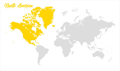 North America map-04, Map of North America, highlighted on the world map, North America on the world map, Satellite view, North America's location on the globe.