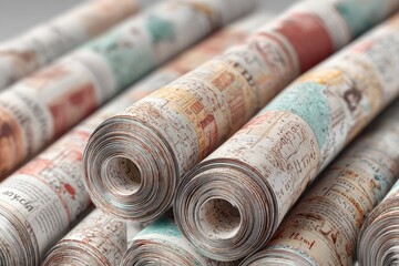 Rolled-up patterned paper, close-up view