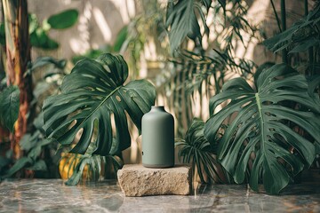 Gray ceramic diffuser amidst lush greenery