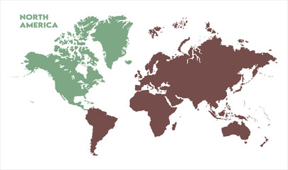 World map with North America focus-14, Map of North America, highlighted on the world map, North America on the world map, Satellite view, North America's location on the globe.