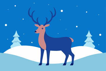reindeer with christmas tree and snowflakes