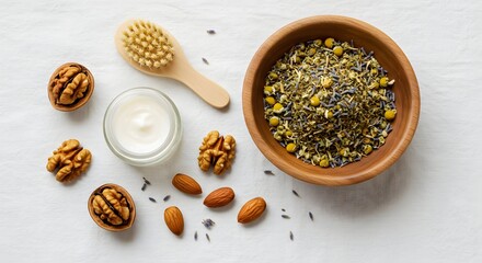 Natural Skincare Routine Flat Lay of Ingredients for Homemade Beauty