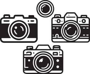 Digital photo camera illustration for photography day. Icon of photography equipment. Photographer element with shutter and focus