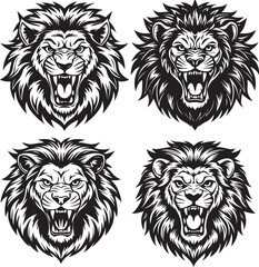 Black And White Angry Lion Head Silhouette illustration