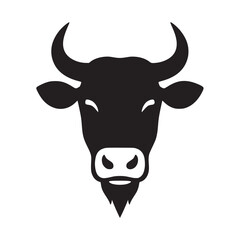 Cow Head Vector – Black Front View Silhouette Illustration