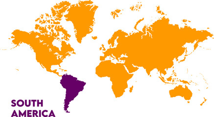 South America continent map-03, Map of South America, highlighted on the world map, South America on the world map, Satellite view, South America's location on the globe.