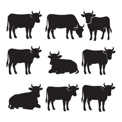 Black Silhouette of a Cow – Vector Illustration and Design