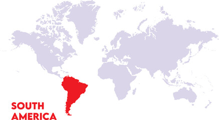 South America highlighted on world map-03, Map of South America, highlighted on the world map, South America on the world map, Satellite view, South America's location on the globe.