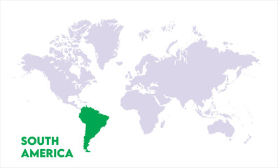 South America highlighted on world map-08, Map of South America, highlighted on the world map, South America on the world map, Satellite view, South America's location on the globe.