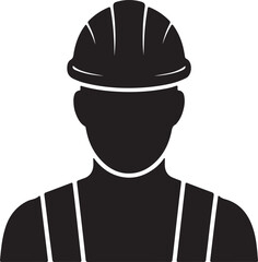 Silhouette Of A Construction Worker In Safety Helmet And Overalls Graphic.