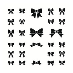 Black silhouette bow icon set various sizes styles