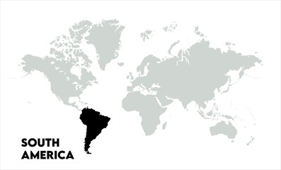 Obraz premium Vector world map with South America-06, Map of South America, highlighted on the world map, South America on the world map, Satellite view, South America's location on the globe.