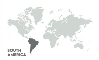 Vector world map with South America-15, Map of South America, highlighted on the world map, South America on the world map, Satellite view, South America's location on the globe.