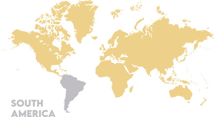 World map with South America focus-03, Map of South America, highlighted on the world map, South America on the world map, Satellite view, South America's location on the globe.