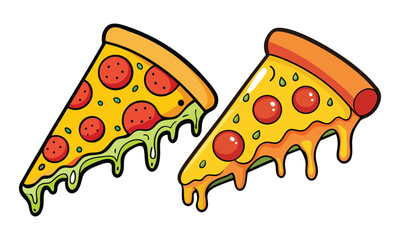 Delicious Cheesy Pizza Slices Cartoon - Pepperoni & Melting Cheese Illustration