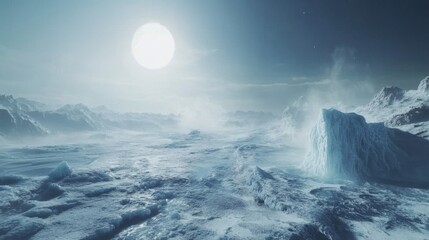 Arctic Ice Landscape Under a Bright Moon