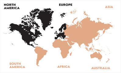 Naklejka premium Atlas-02, modern world map graphic, Countries Silhouettes Stock Illustrations, Vectors