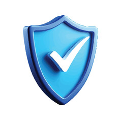 Secure and Protected 3D Blue Shield Checkmark Icon