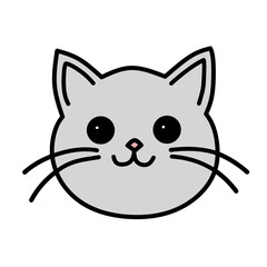 Adorable Gray Cat Face Illustration Cute Kawaii Style Pet Drawing