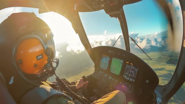 Experience breathtaking aerial views from a helicopter flight over Hawaii's stunning landscapes, POV inside a flying helicopter over hawaiian island
