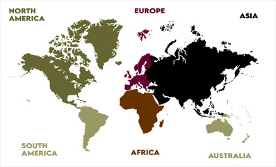Naklejka premium A blank world map, world map picture, world map vector image, modern world map, Illustration, eps 10, worldwide, all continents, all countries, worldwide project