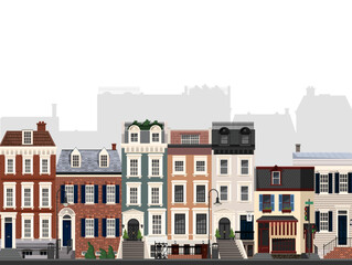 Obraz premium Illustration of an endless, seamless view of a cozy city street.
