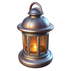 3d realistic metal lantern with candle isolated on transparent background