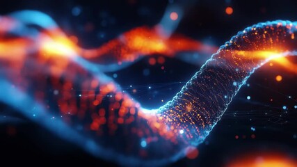 Digital data processing along a spinning DNA strand with glowing elements and vibrant colors, digital data processing over dna strand spinning - Powered by Adobe