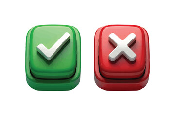 3D Rendered Green Checkmark and Red Cross Buttons  Approval and Rejection Symbols