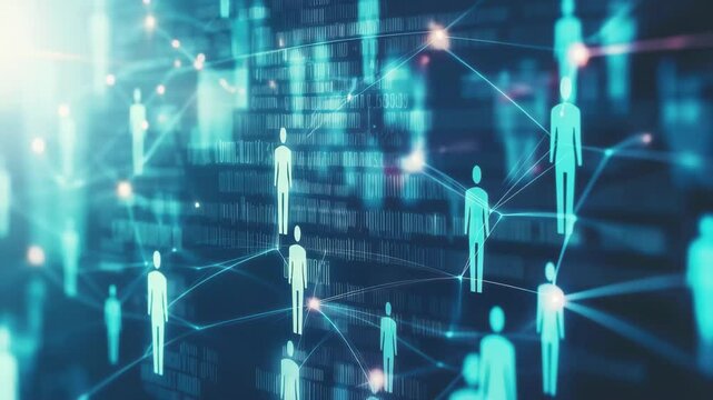 People icons represent networking among business professionals in a digital environment, people icons over caucasian businesspeople networking