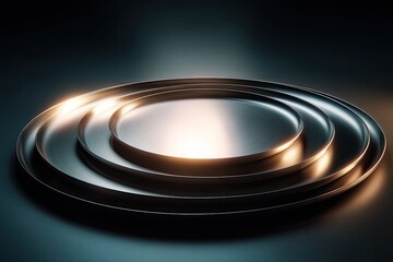 Dark, metallic, circular platters