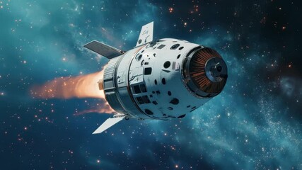 Space module propels through the cosmos with a dazzling view of stars and galaxies, The space module is flying in space, there is an alpha channel